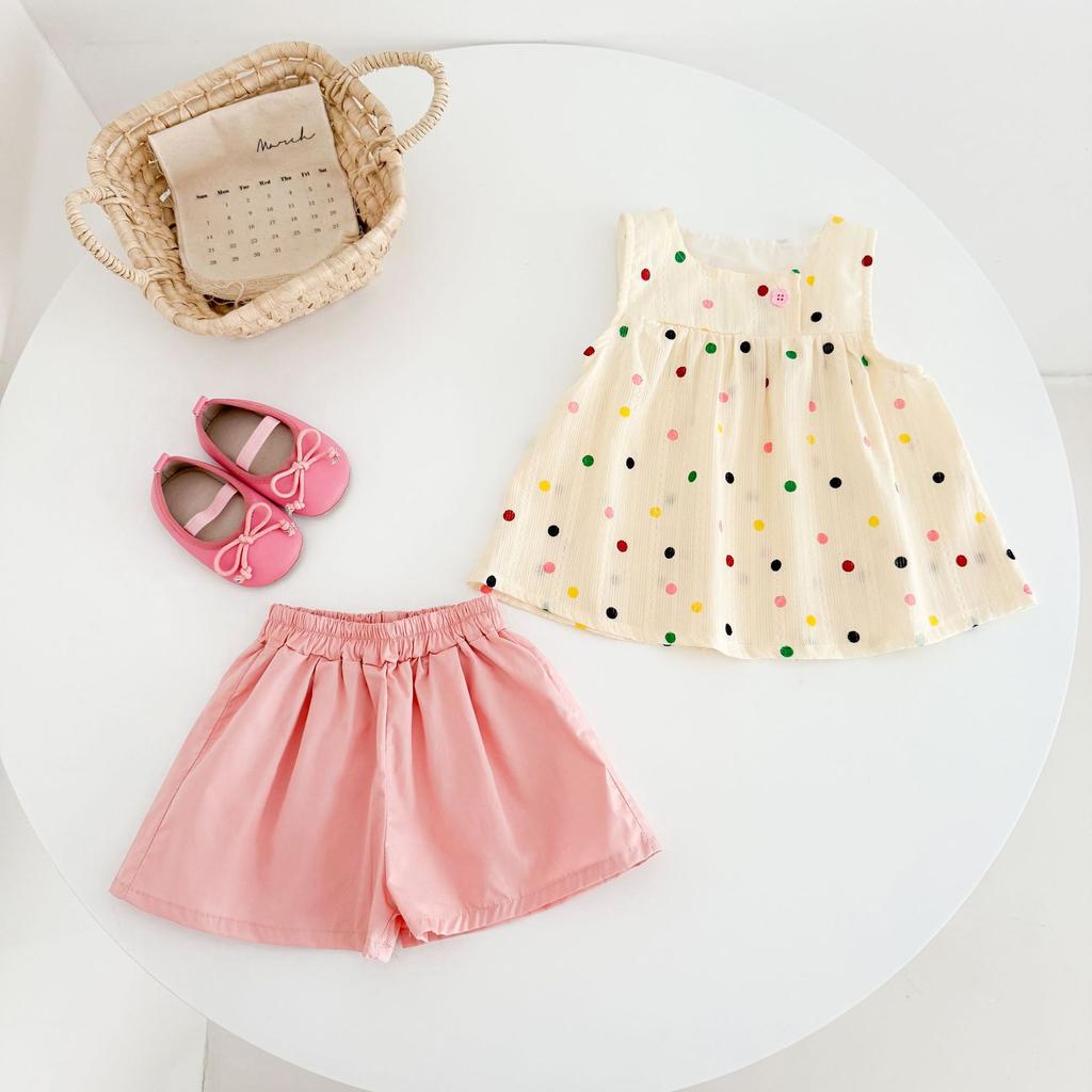 Girls Summer Thin Vest And Shorts Set Baby Toddler Fashionable Two Piece Outfit Trendy Sleeveless Top With Short Pants