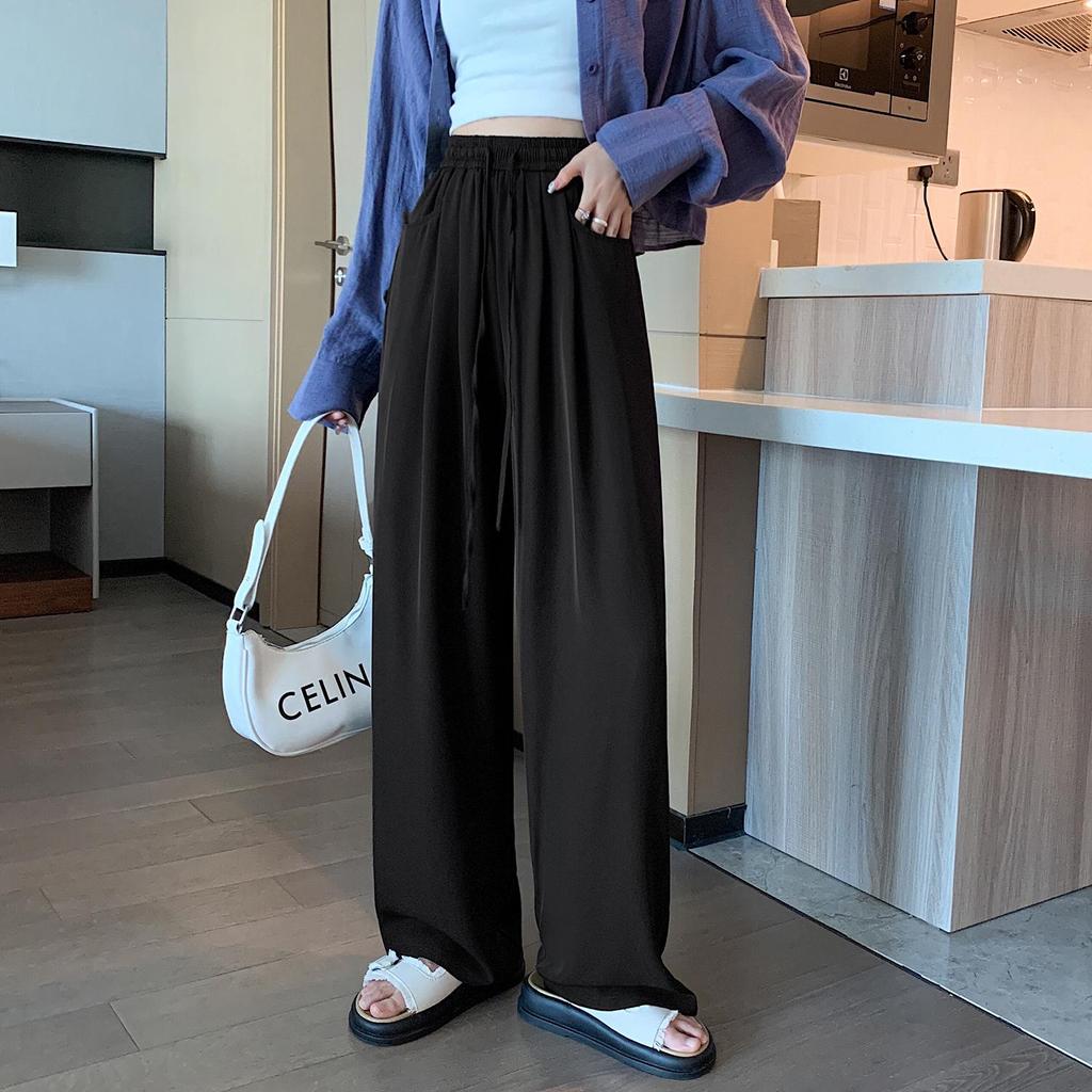 Women's High-Waist Summer Silk Wide-Leg Floor-Length Pants, Versatile & Slimming (Style 66248#)