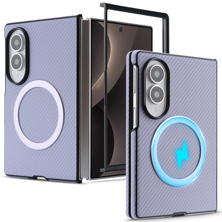 Carbon Fiber MagSafe Phone Case For Galaxy S25 Ultra 5G, Carbon Fiber Leather Magnetic Ring Anti-Drop Lens Protection Protective Cover