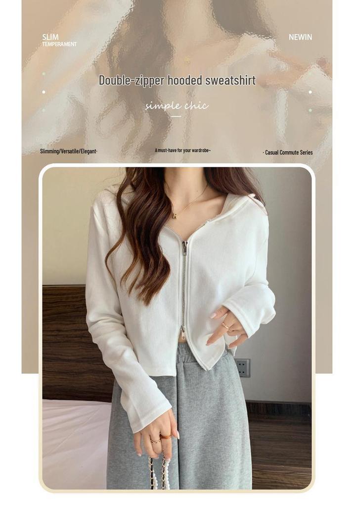 Women's Loose Drawstring Hooded Long-Sleeve Short Sweatshirt - Early Autumn 2026, Trendy Regular Shoulder Top