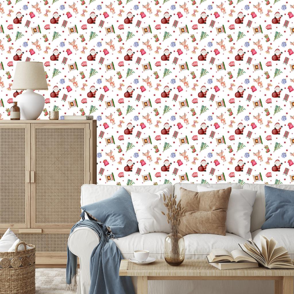 Christmas wallpaper white, coral, cream and light gray 50x1000
