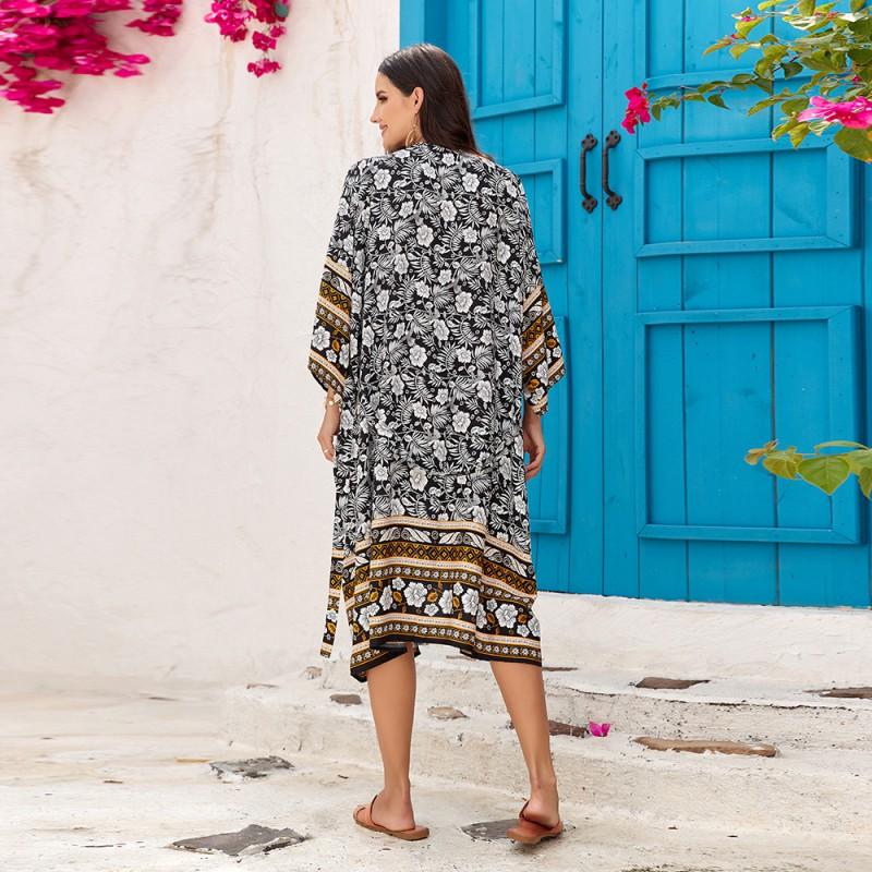Boho Beach Cover Up Kimono Style Cotton Swimwear Overlay Women Lightweight UV Protection Coverup In 3 Colors