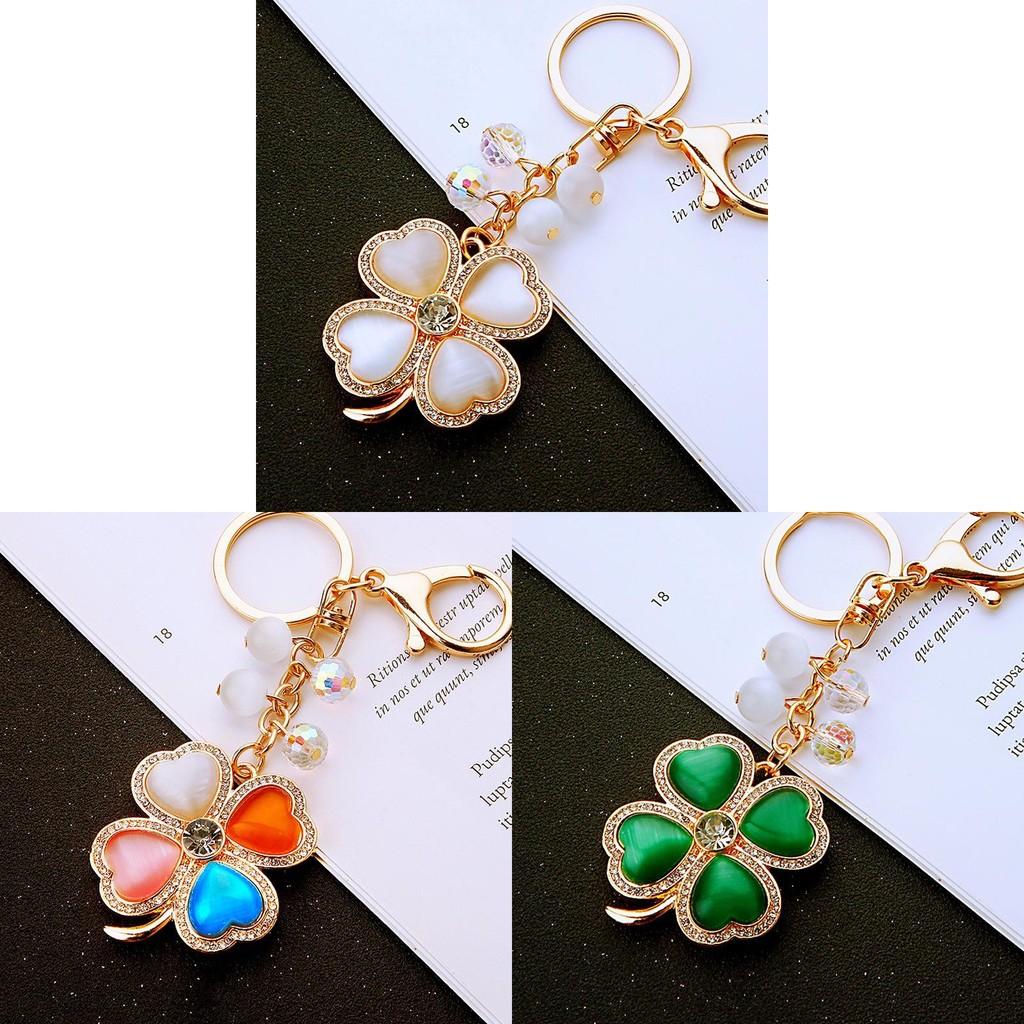 Metal Eye Cat Four Leaf Clover Keychain Car Handbag Pendant Trendy Decoration