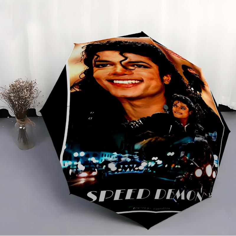 Parapluie Automatique Impression Michael Jackson, Armature en Fer à 8 Baleines, Poignée en Plastique, Convient pour les Voyages en Plein Air et le Quotidien, Cadeau Idéal