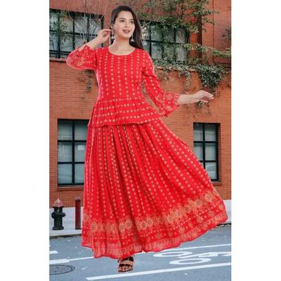 Women Party Wear Rayon Top Kurta Skirt Set Indian Bollywood Top Tunic Kurti VSO-1708 C