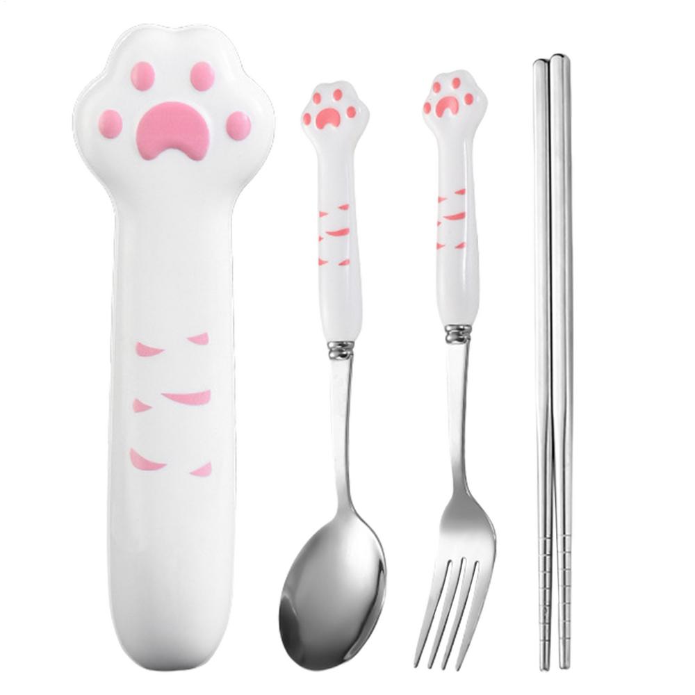 

Fun Chopsticks Flatware Sets Cat Paw Chopsticks for Adults Reusable Stainless Steel Eating Utensils Fork and Spoon Set for home білий