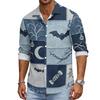 Men's Loose Fit Long Sleeve Shirt Halloween Design Breathable Casual Vintage Style Button Down Shirt for Spring and Autumn Outdoor Workwear