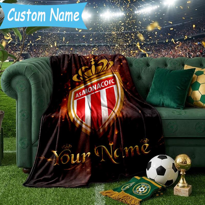 Custom Name Monaco Crest Emblem Flannel Blanket, Use for Birthday/Holiday Gift, Soft Blanket for Sofa/Bed/Camping/Office, Home Decor