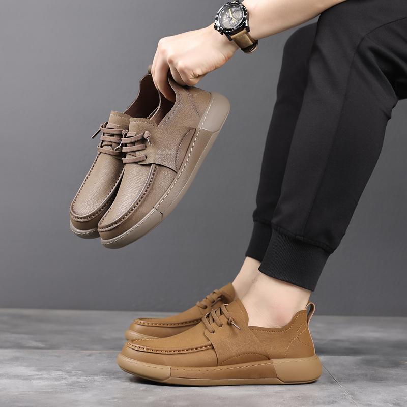 Fashion Men's Leather Lace-Up Casual Shoes Comfortable Walking Sneakers for Men Breathable Outdoor Slip-On Flats Men's Vulcanize Shoes