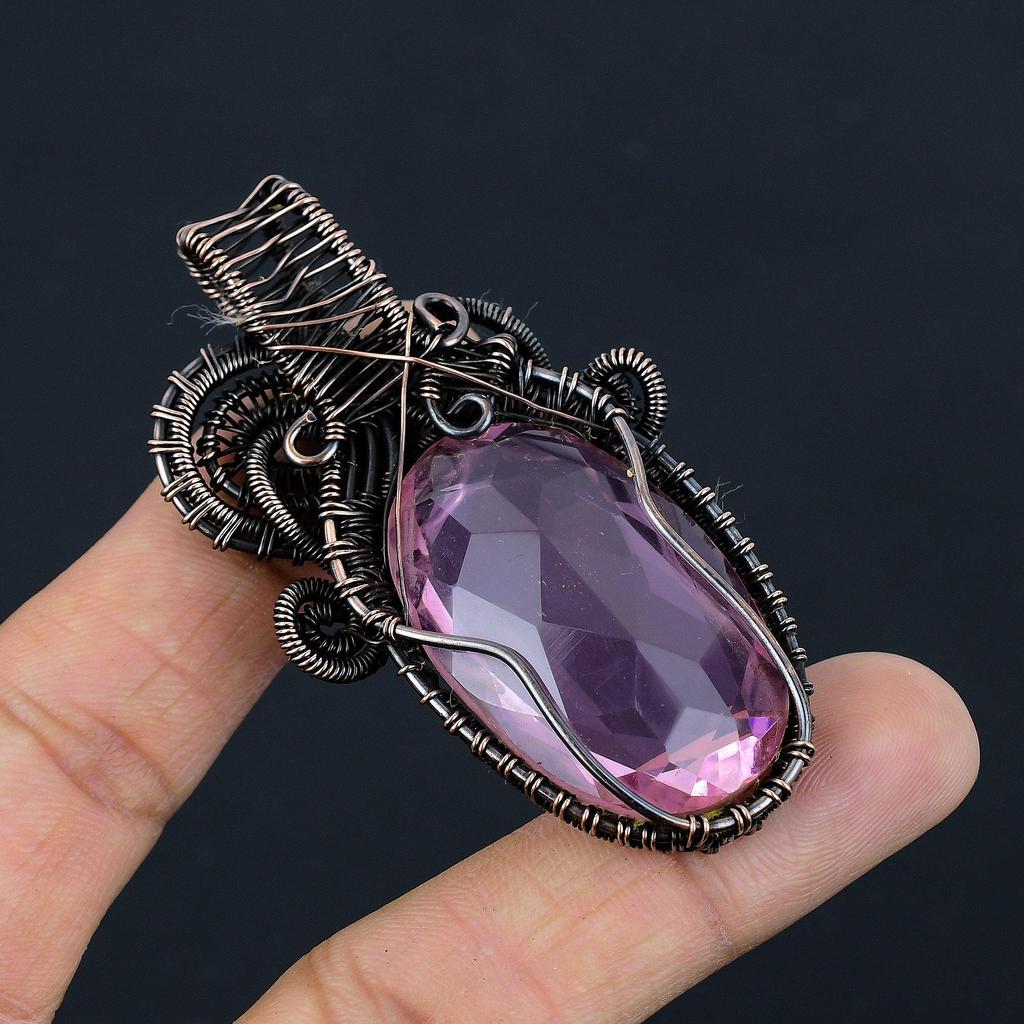 Pink Kunzite Pendant Gemstone Jewelry, 999 Copper Wire Wrapped Pendant, Handmade Jewelry Birthstone Pendant, Gift For Him