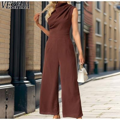 Moda de Mujer Casual Verano Primavera Color Sólido Estampado Sin Mangas Cuello Alto Cintura Alta Pantalones Monos y Petos