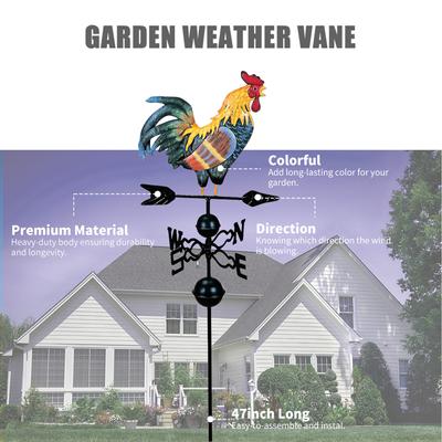 Metal Weathervane Rooster Shape Weather Vane Garden Fences Stake Yard Roofs Weathervane Decor Colorful Ornament