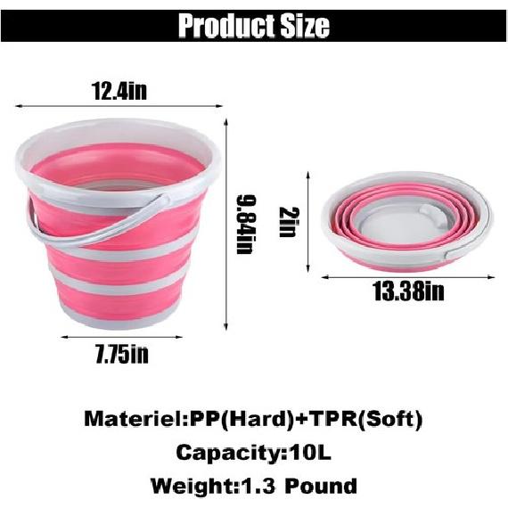 Collapsible Bucket, 10L 2.6 Gallon Folding Bucket Auto Cleaning Plastic Pink