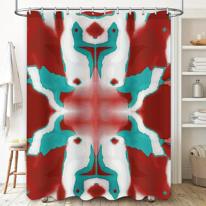 Kitchen Decor Shower Curtain with Red White Blue Floral Pattern for Bathroom Decoration Waterproof Fabric Printed Modern Home De