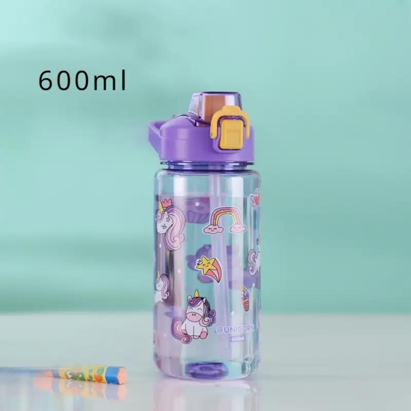 1pc600ML Children Cartoon Animal Water Bottle Cup with Straw Portable Student Anti-falling Water Bottle Toddlers Beverage Kettle