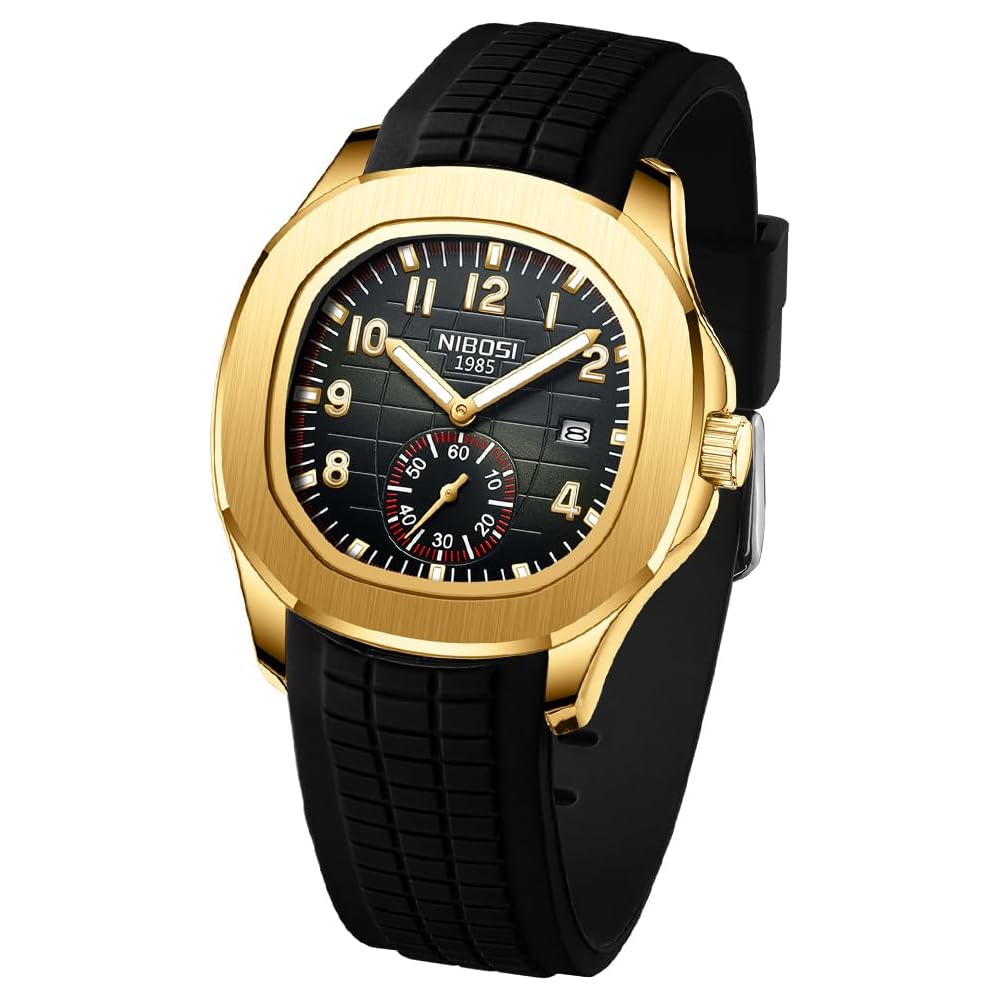 Nibosi Men s Analog Sports Watch Black Silicone Waterproof Casual Large Arabic Numerals Date Display