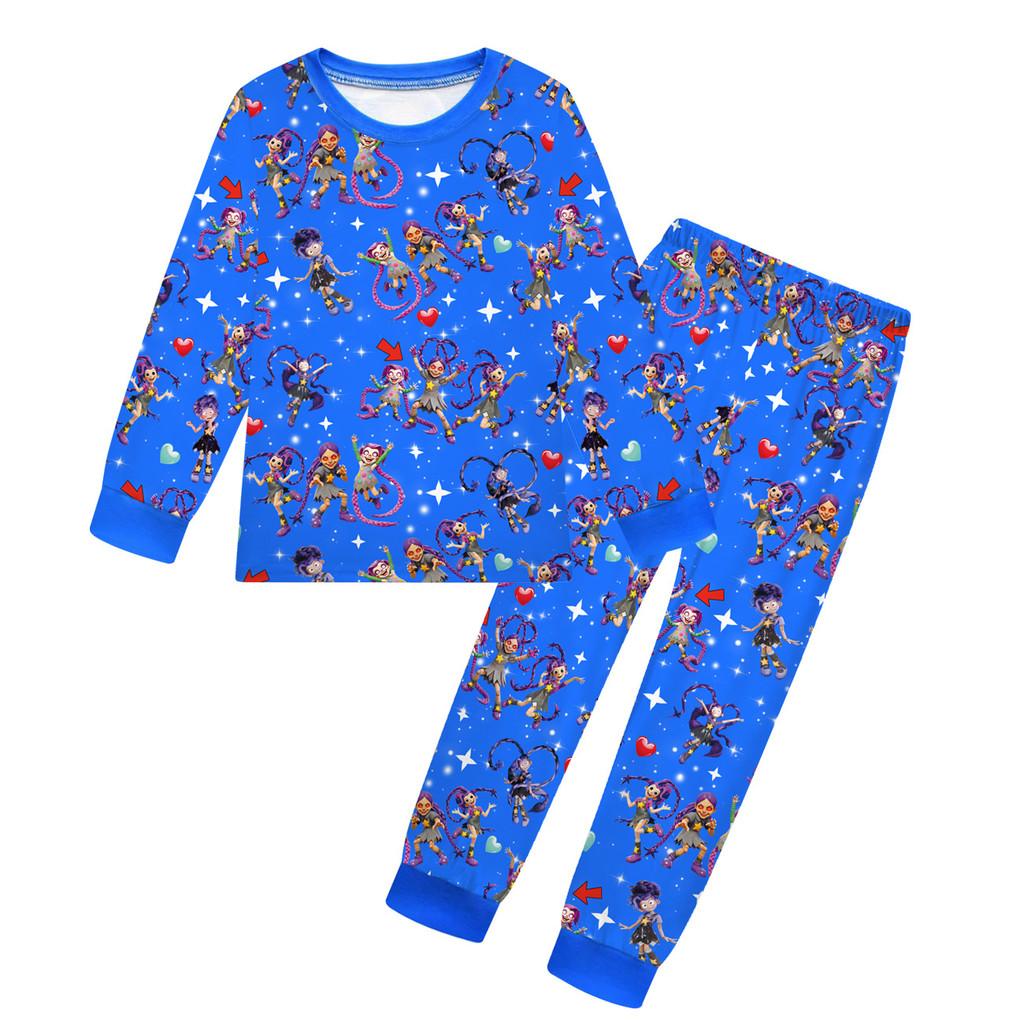 19764 Multi-color Children Girls Lily Lovebraids Printed Long Sleeves T-Shirt Pants Sets 100cm синий