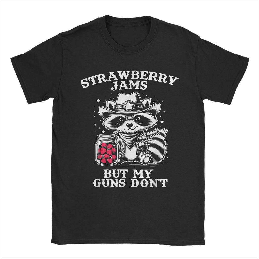 Strawberry Jams But My Don't Funny Raccoon Men T Shirt Funny Tee Shirt Short Sleeve Round Neck T-Shirt Cotton Summer Clothes