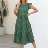 Summer Women Long Dress Polka Dot Print Round Neck Ruffled Sleeveless