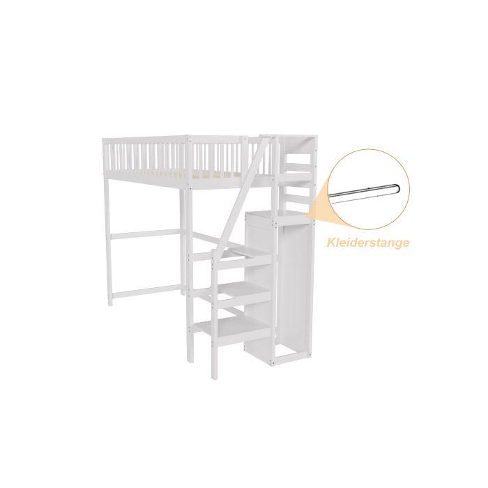 Lit mezzanine - MUVOE - 90x200 - Bois massif - Échelle de sécurité - Rangement intégré