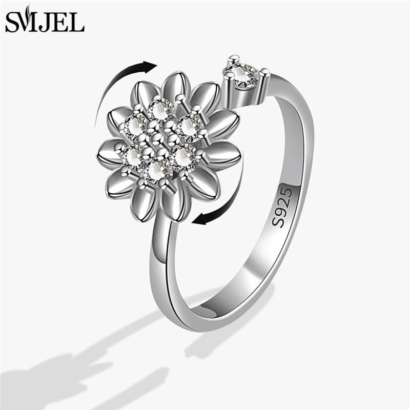 Etnisk Mote Tusenfryd Blomst Angstring Justerbar Dame Jenter Bekymring Stresslindring Smykker Spinnende Fidget-ringer Festgaver