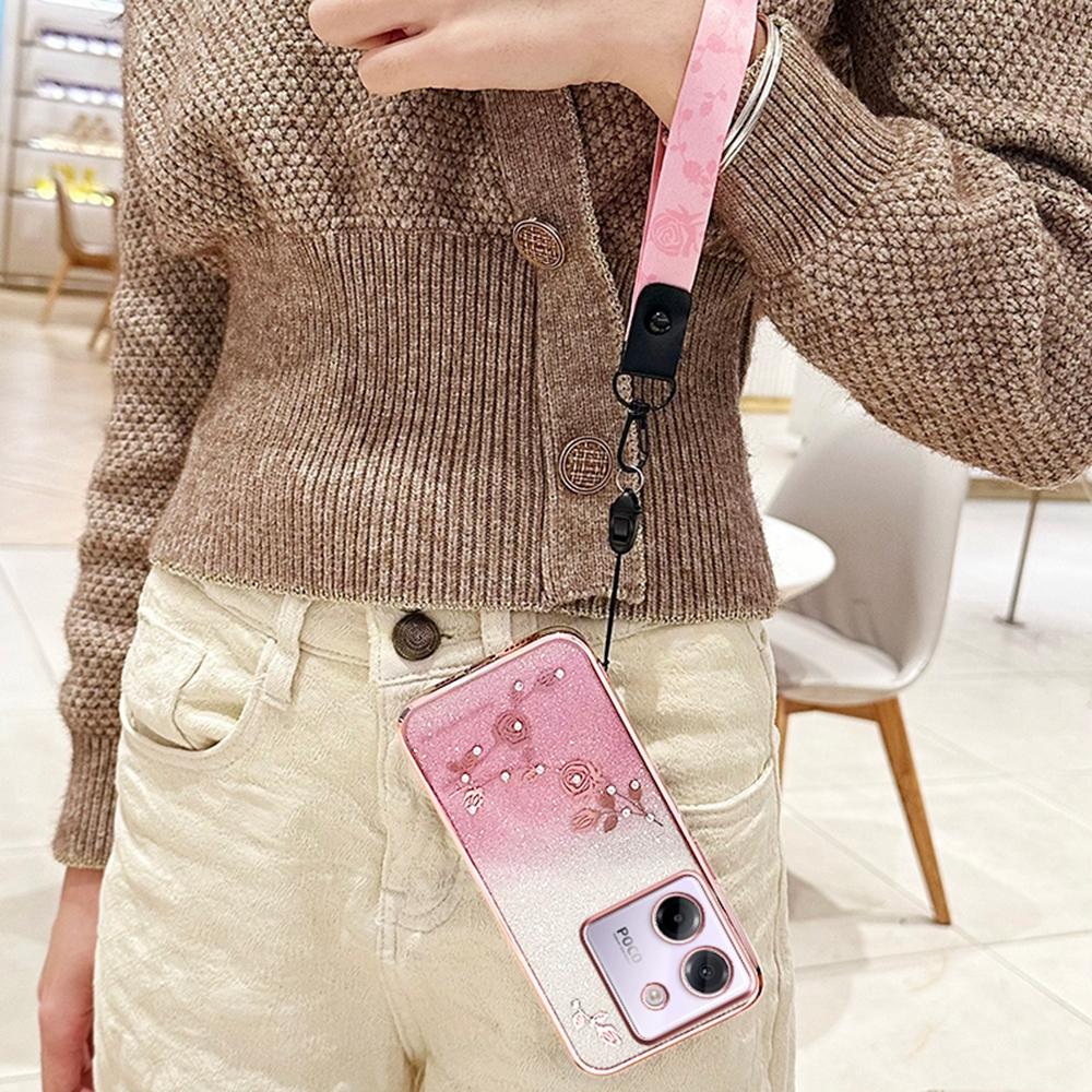 KADEM For Xiaomi Poco M7 Pro 5G Etui Blomstermønster TPU Gradient Telefondeksel med Lanyards