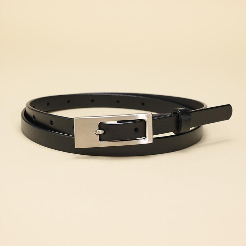

Simple Solid Color Silver Buckle Decoration Women Slim Waist Belt For Office Work And Casual Wear чёрный