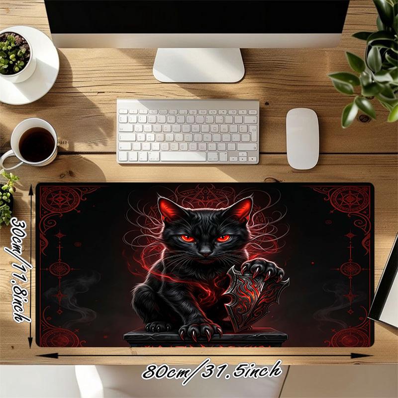 Black Cat Xl Gaming Mouse Pad Nonslip Rubber Base Stitched Edge Waterproof Desk Mat For Pc Laptop Gamer Office Computer Accessories C927106