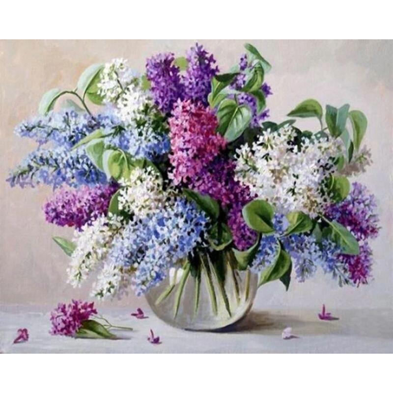 Diamond Painting Flowers Full Drill Round Diamond Embroidery Purple Lavender Picture Of Rhinestones Home Decor