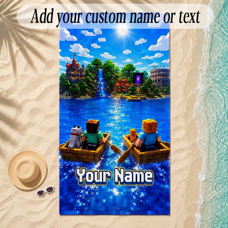 Beach TowelMinecraft Custom Name Text Personalized Soft Towel for Beach Pool Indoor Home Decor Gift