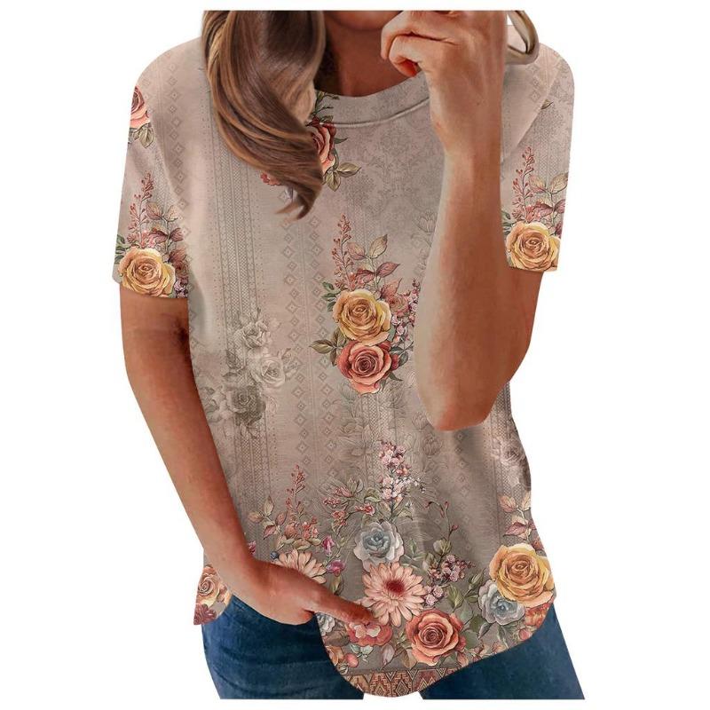 Women's 3d Printed Short Sleeves Round Neck Vintage Short Sleeves Summer Loose Tops Tops Women's Summer T-Shirts