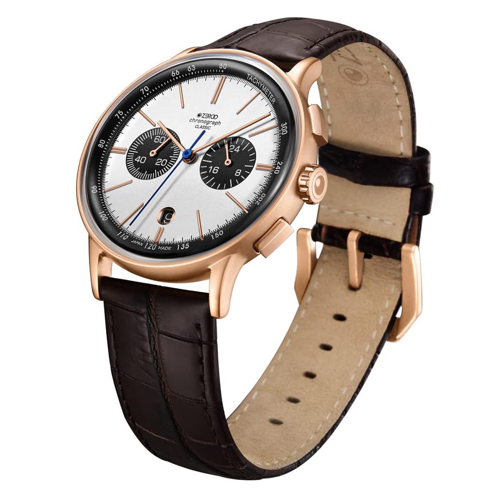 ZEROO CLASSIC3 Chronograph Quartz White with Rose Gold Model ZC003RWB Men's Watch, Case,