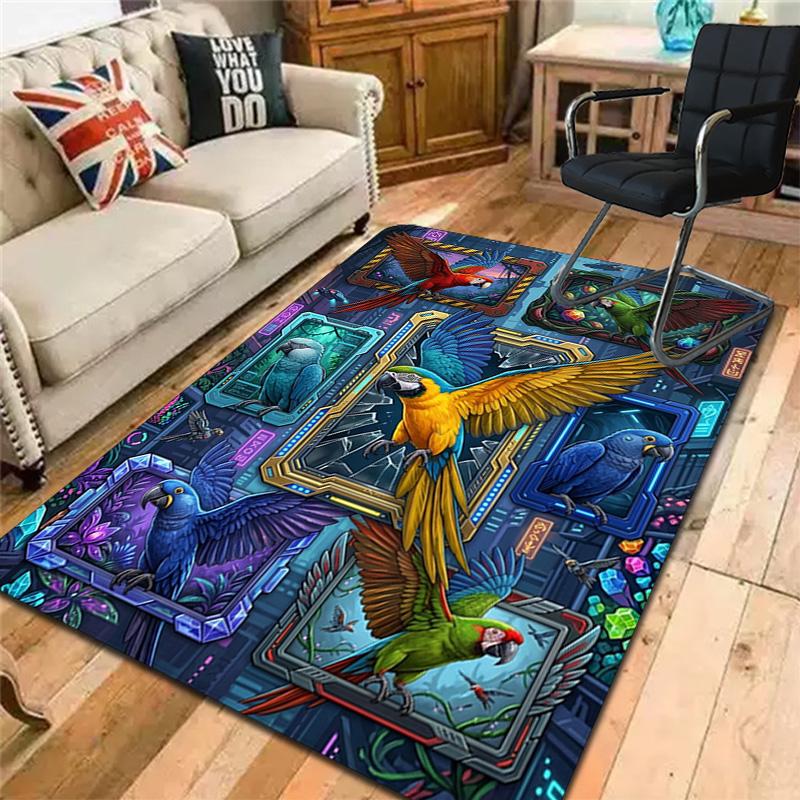 Futuristic Parrot Frames Pattern Rug Floor Mat for Living Room or Bedroom Soft and Comfortable Carpet a Gift for Birthday and Holiday.