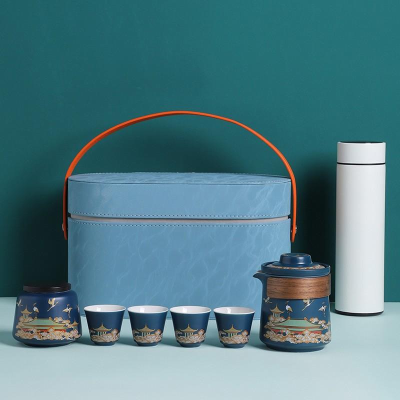 Outdoor travel tea set Kuaike ceramic one pot four cups tea can thermos cup combination business gift