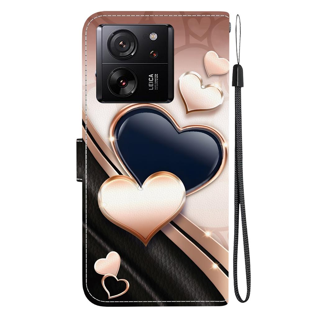 Handgefertigte PU-Leder-Flip-Hülle für Xiaomi 13T / 13T Pro Rutschfeste, stoßfeste Hülle mit Handschlaufe und Herz-/Rosen-/Katzen-Designs