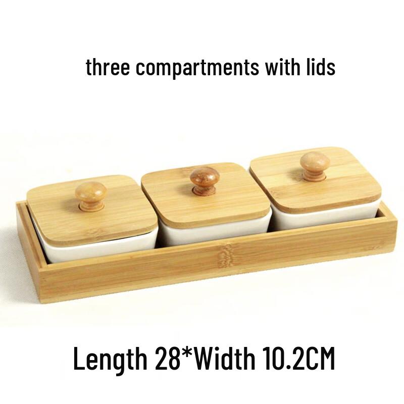 ZISIZ Ceramic Divided Snack Dish with Lid