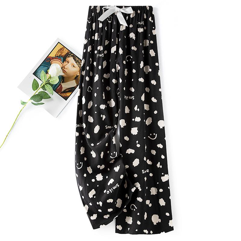 Pantaloni de pijama din bumbac mătase pentru femei, secțiune subțire de vară, anti-țânțari, pantaloni cu picior lat, culoare uni, pentru exterior, casă, petrecere a timpului liber, imprimeu, pantaloni de plajă până la genunchi