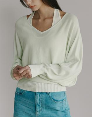 Meleugo Women'S Halterneck Layered Knit [Mint]