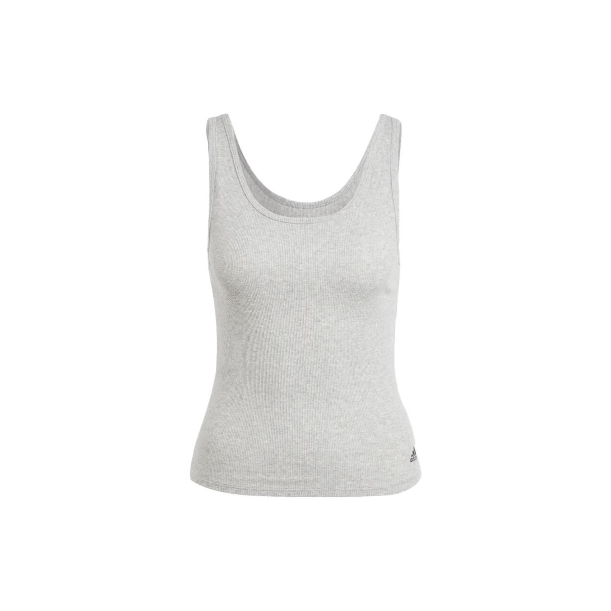 

Adidas Active Flex Ribbed Tank Top Solid Color Logo Round Neck Sleeveless Vest Women Tops Gray GB7768 M