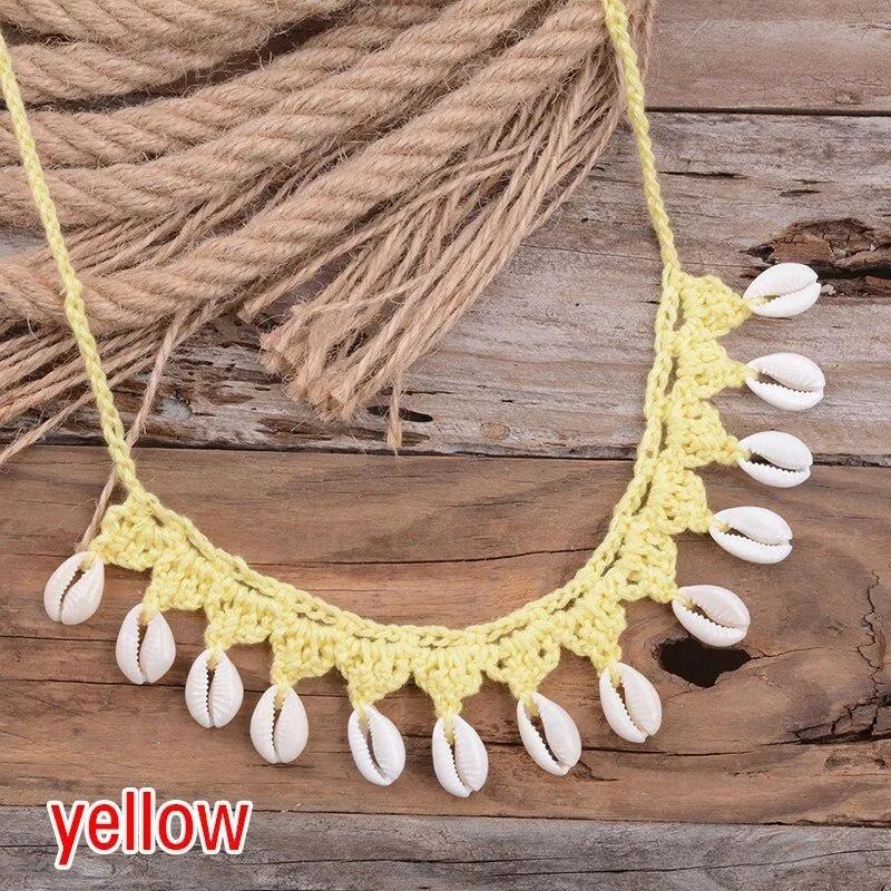 Bohemian Shells Necklaces for Women Handmade Woven Rope Chain Choker Necklace Summer Beach Beaded Necklaces Jewelry