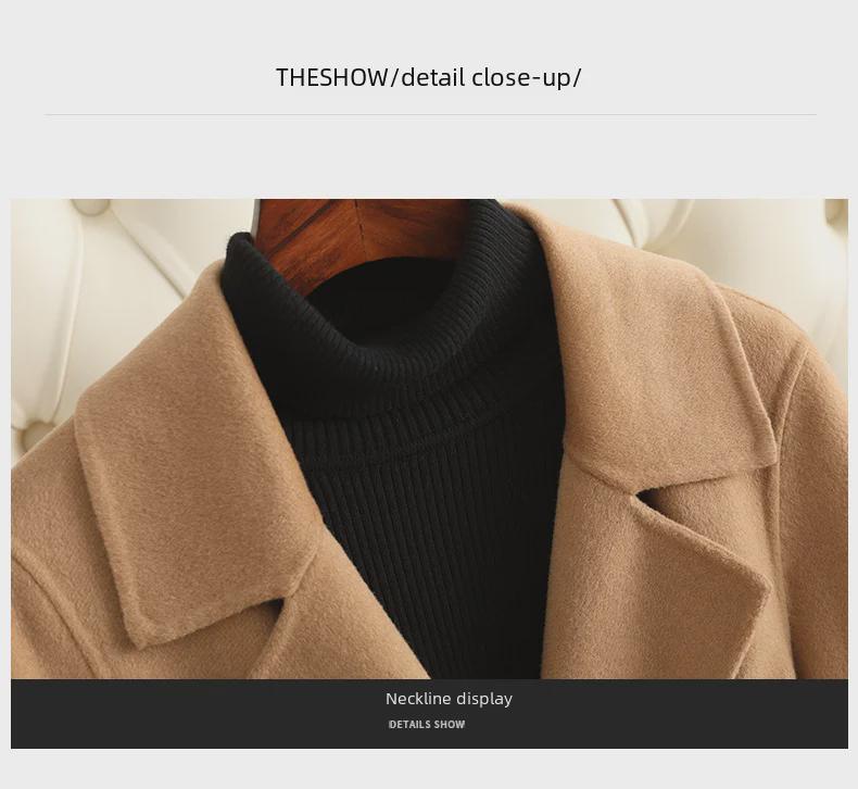 Women's Double-Faced Cashmere Coat: Mid-Length, Over-Knee, Slim Fit, Straight Shoulder, 2024 Autumn/Winter New Style.