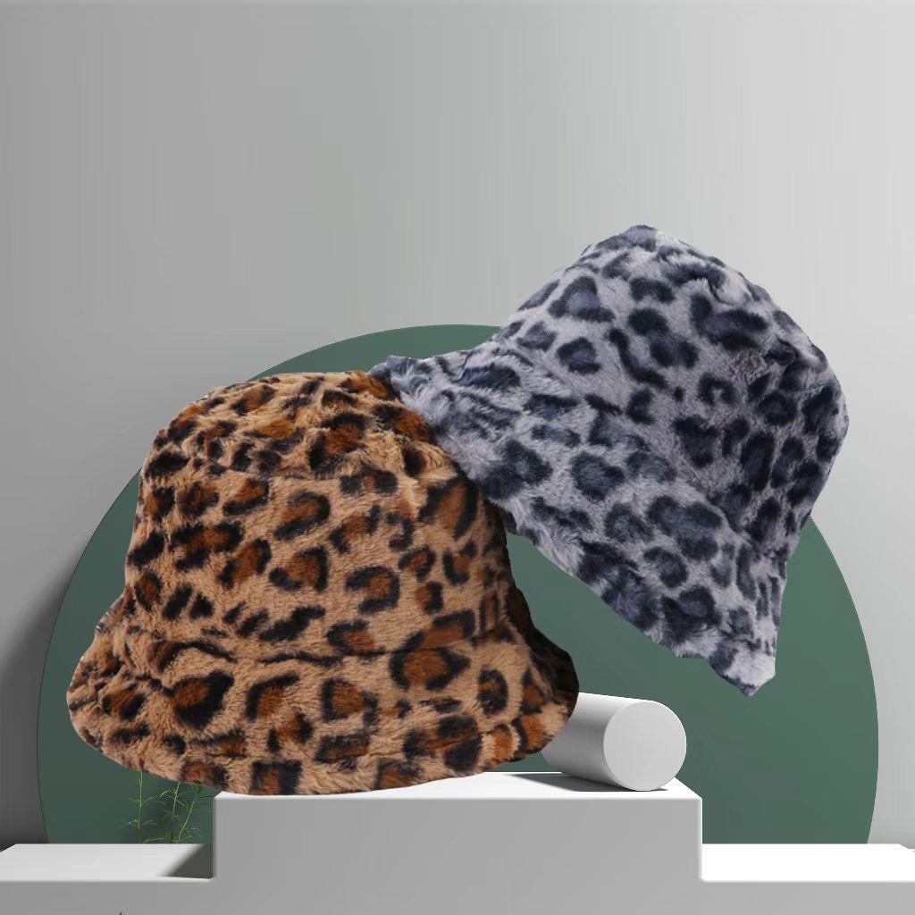 Herbst und Winter Leopardendruck Plüsch vielseitiger Fischerhut Mädchen