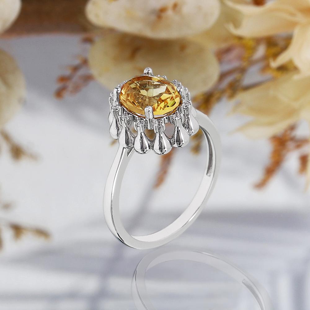 925 Sterling Silver Ring Earrings Pendant Necklace Nautral Oval 7*9mm Citrine Fine Jewelry Set for Women's Banquet Birthday Gift