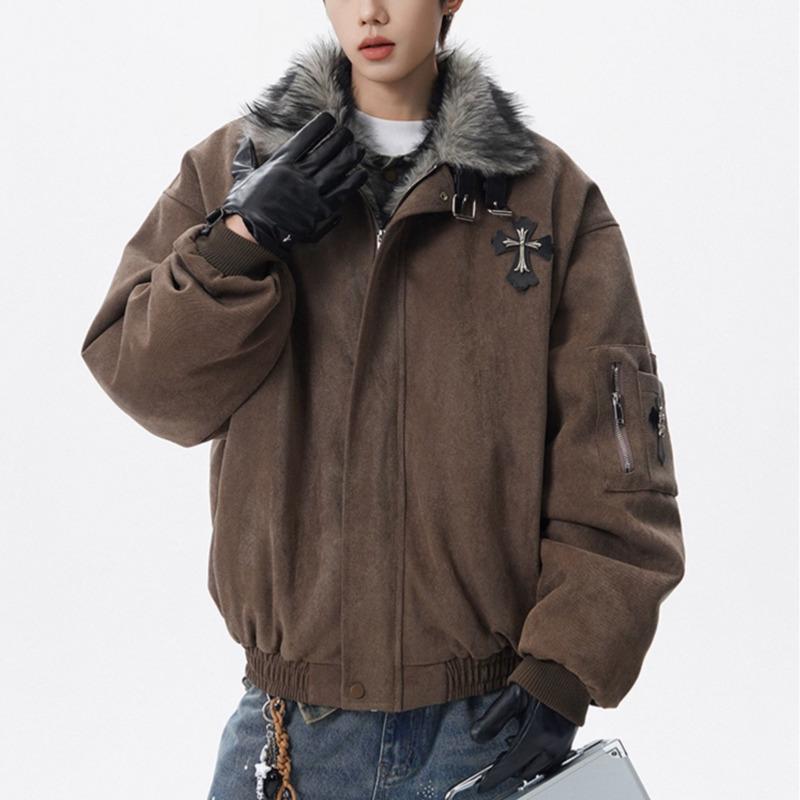 Fashion Versatile Warm Coat Autumn Winter Men's Fur Collar Thick Cotton Jacket