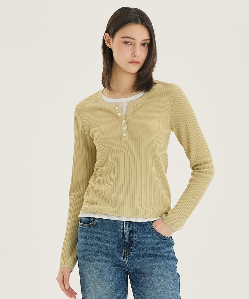 MIND BRIDGE WOMEN [W] Henley Neck Layered Knit - 2 Colors