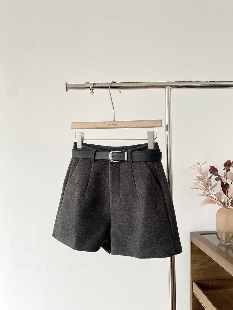 

With Belt High-Waisted Slimming A-Line Wool Blend Bootcut Pants - Women s Plus Size, Spring & Autumn, Korean Style Wide-Leg Shorts Medium серый