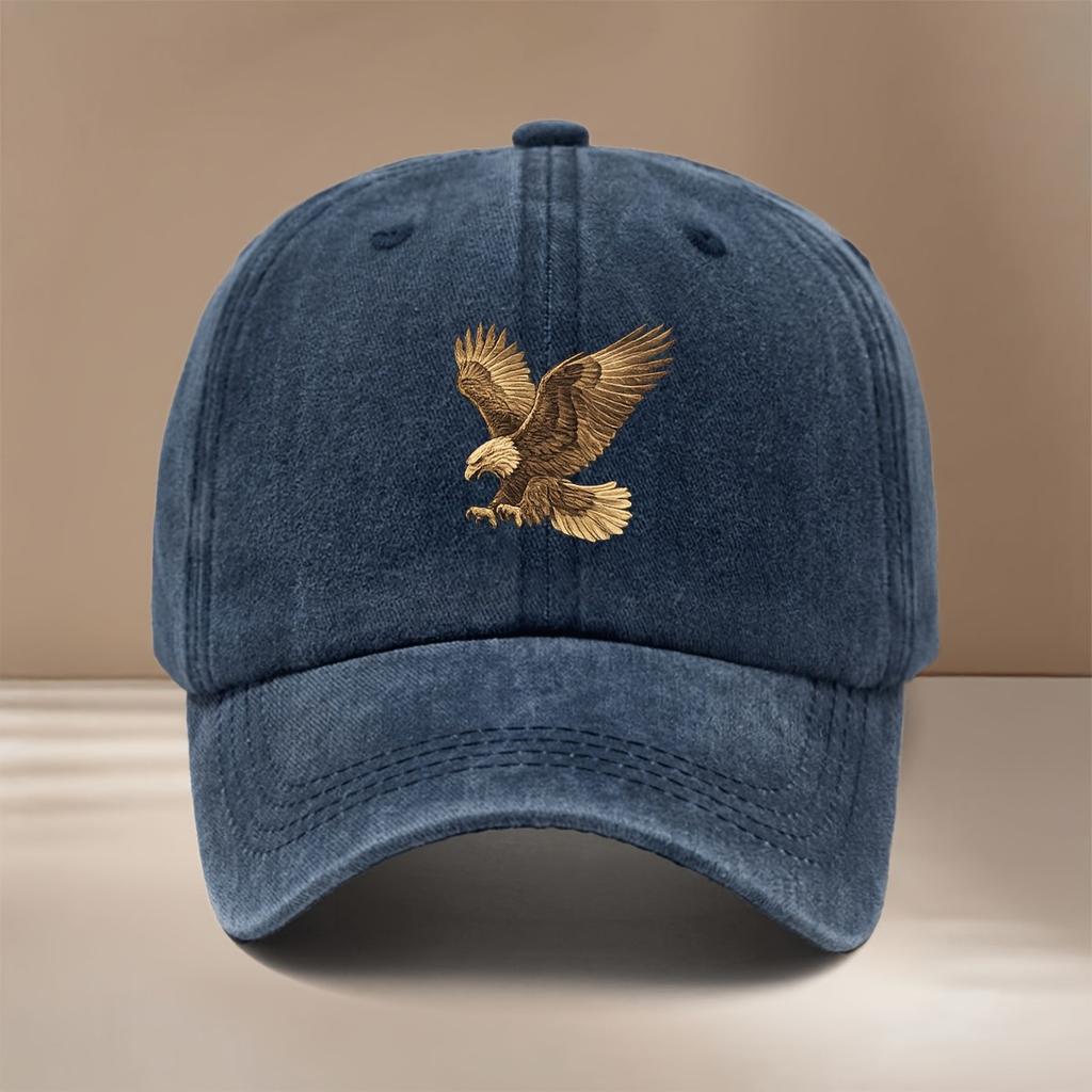 Eagle Washed Baseball Cap Denim Casual Adjustable Hat for Unisex Outdoor Sports