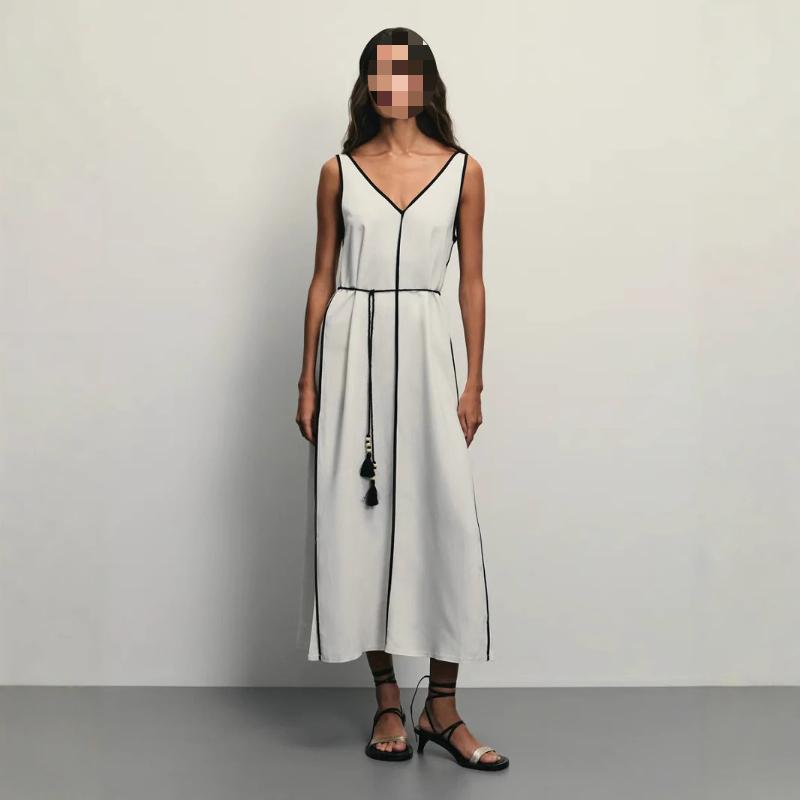 

Европейский и американский летний А-силуэт жилет U-образный вырез платье в один шаг L белый