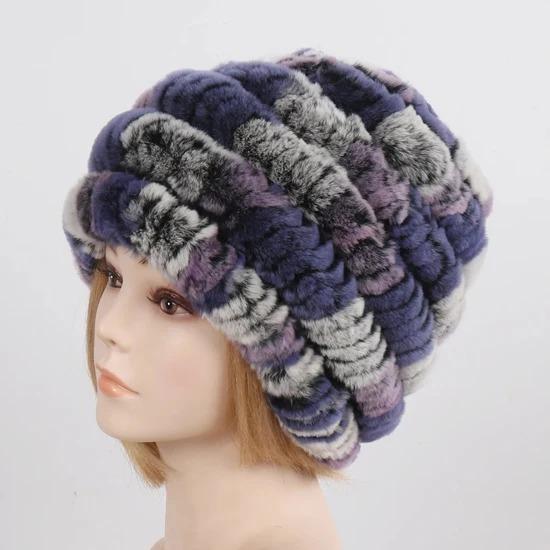 Russia Winter Real Fur Hat Women Knitted Real Rex Rabbit Fur Bomber Hats Lady Natural Warm Genuine Rex Rabbit Fur Cap