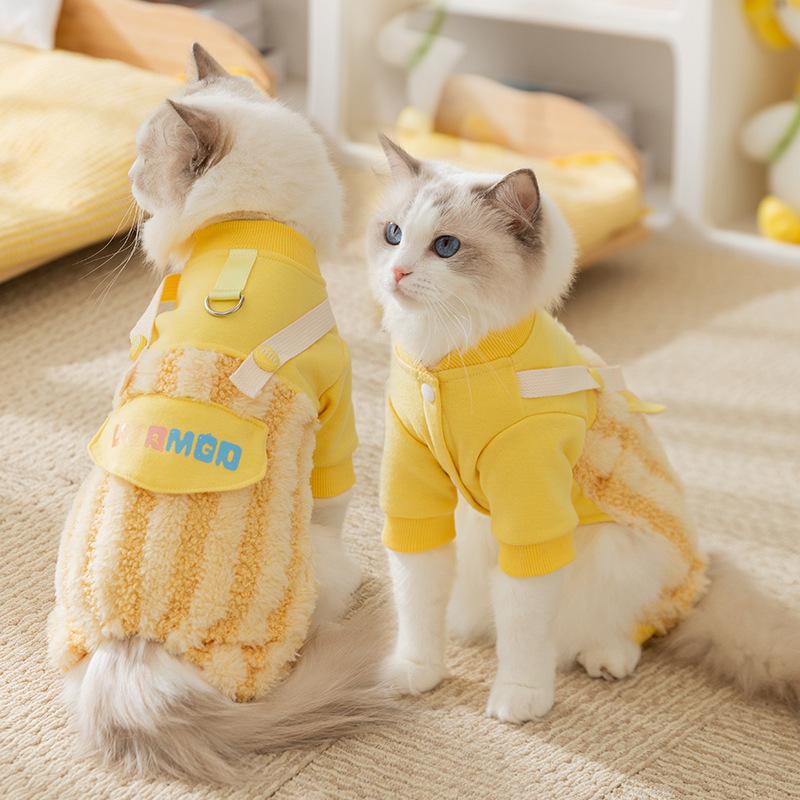 Dog quad moon velvet rainbow stripe autumn and winter warm teddy bear small dog cat pet clothes